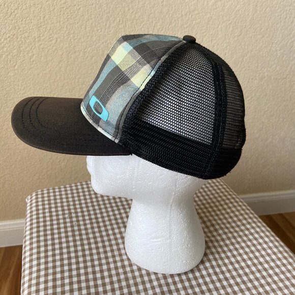 Oakley Plaid Mesh Back Trucker Hat Cap Adjustable Size Blue Gray Black - Picture 2 of 8